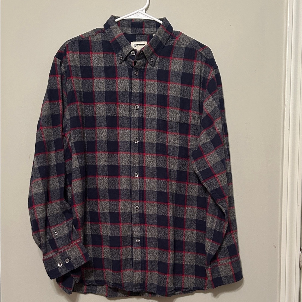 Haggar Men's Plaid Shirt in Navy, Gray, and Red